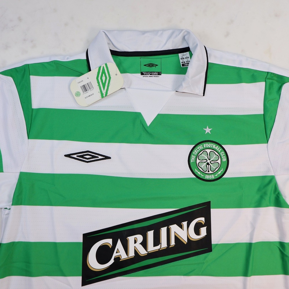 Umbro Celtic FC 2004-2005 Home Jersey Green White Hoops Carling Mens Medium NWT